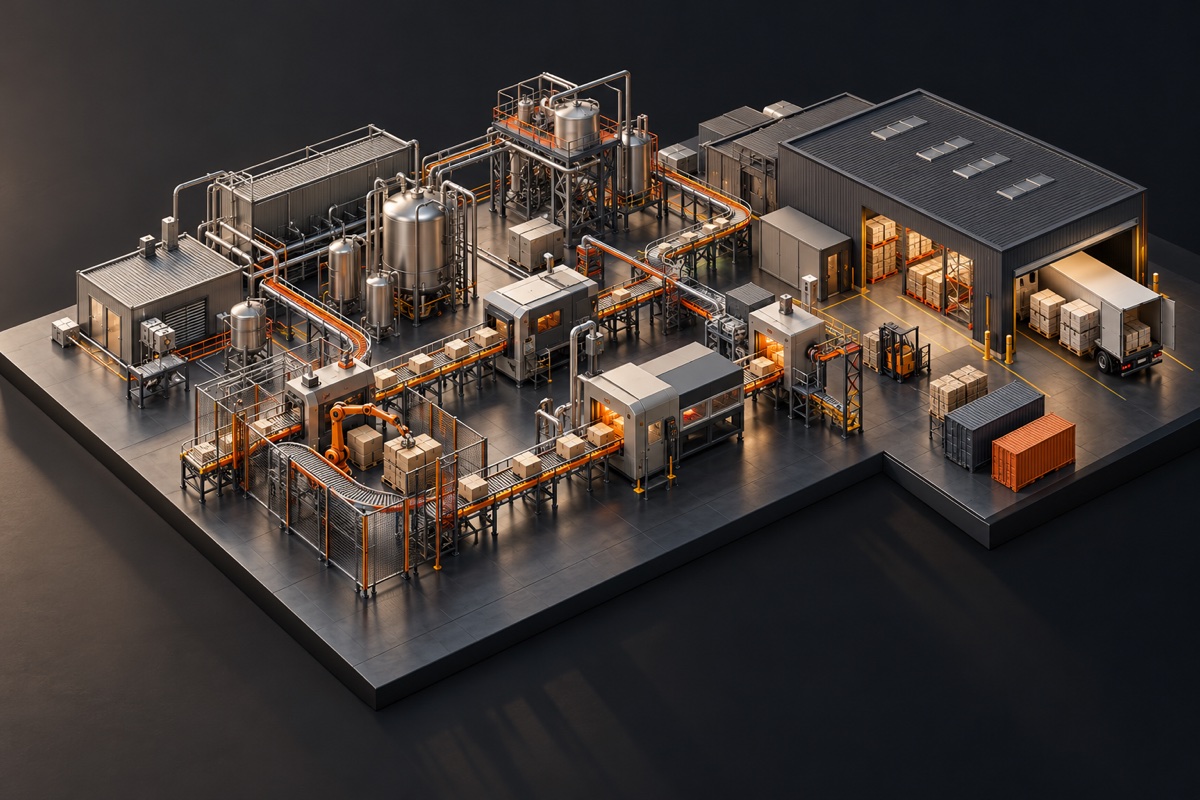 Concept illustration of a connected manufacturing facility